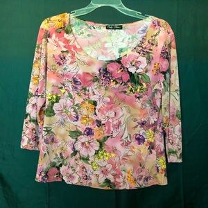 Pink Floral 3/4 Sleeve Blouse
